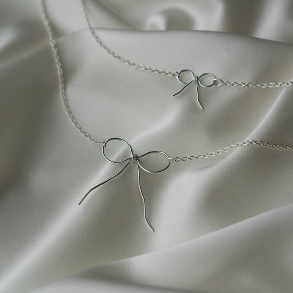 Bow necklace set, Silver